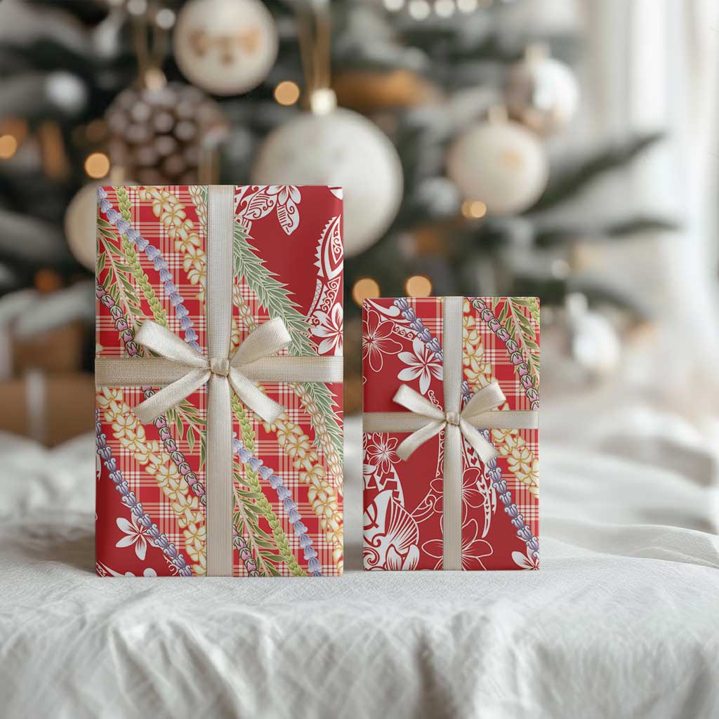 Red Palaka Hawaii Leis Wrapping Paper Hawaiian-plaid Elegant Tropical Vibes LT14 - Polynesian Pride