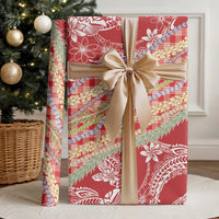 Red Palaka Hawaii Leis Wrapping Paper Hawaiian-plaid Elegant Tropical Vibes LT14 - Polynesian Pride