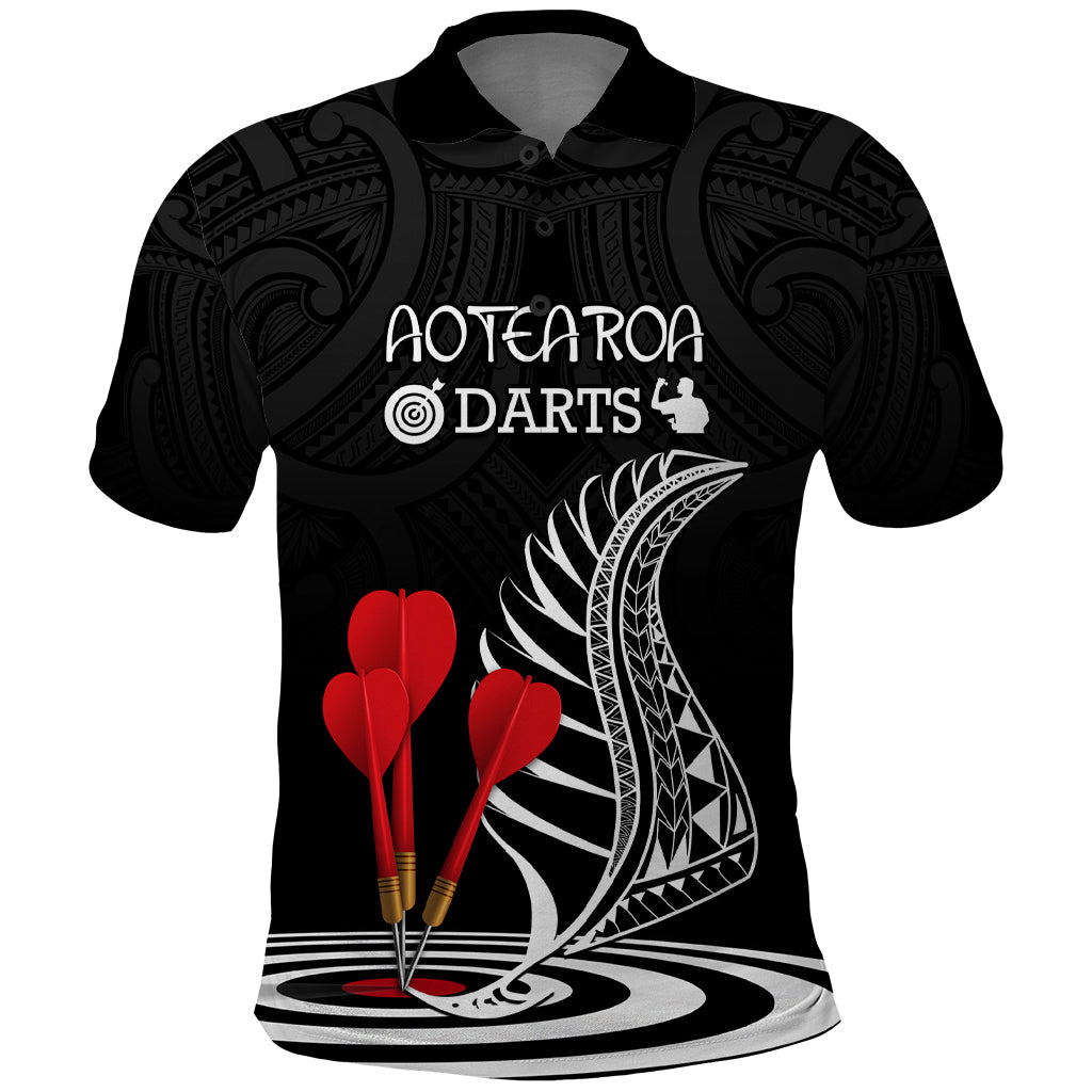 Personalised New Zealand Darts Polo Shirt Aotearoa Maori Fern Bring It On LT14 Black - Polynesian Pride