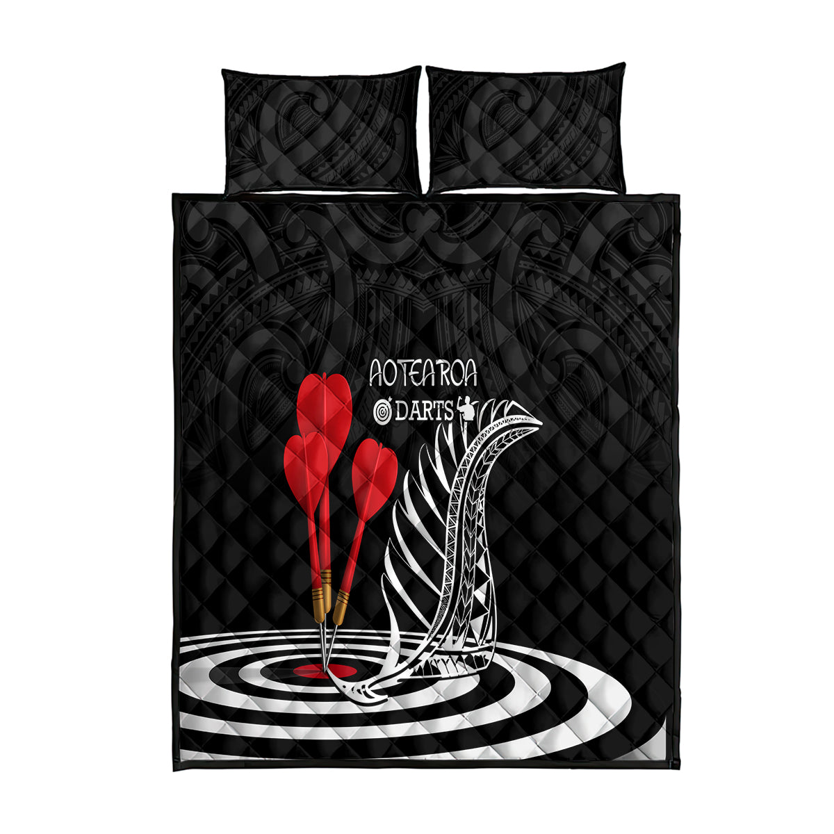 New Zealand Darts Quilt Bed Set Aotearoa Maori Fern Bring It On LT14 Black - Polynesian Pride