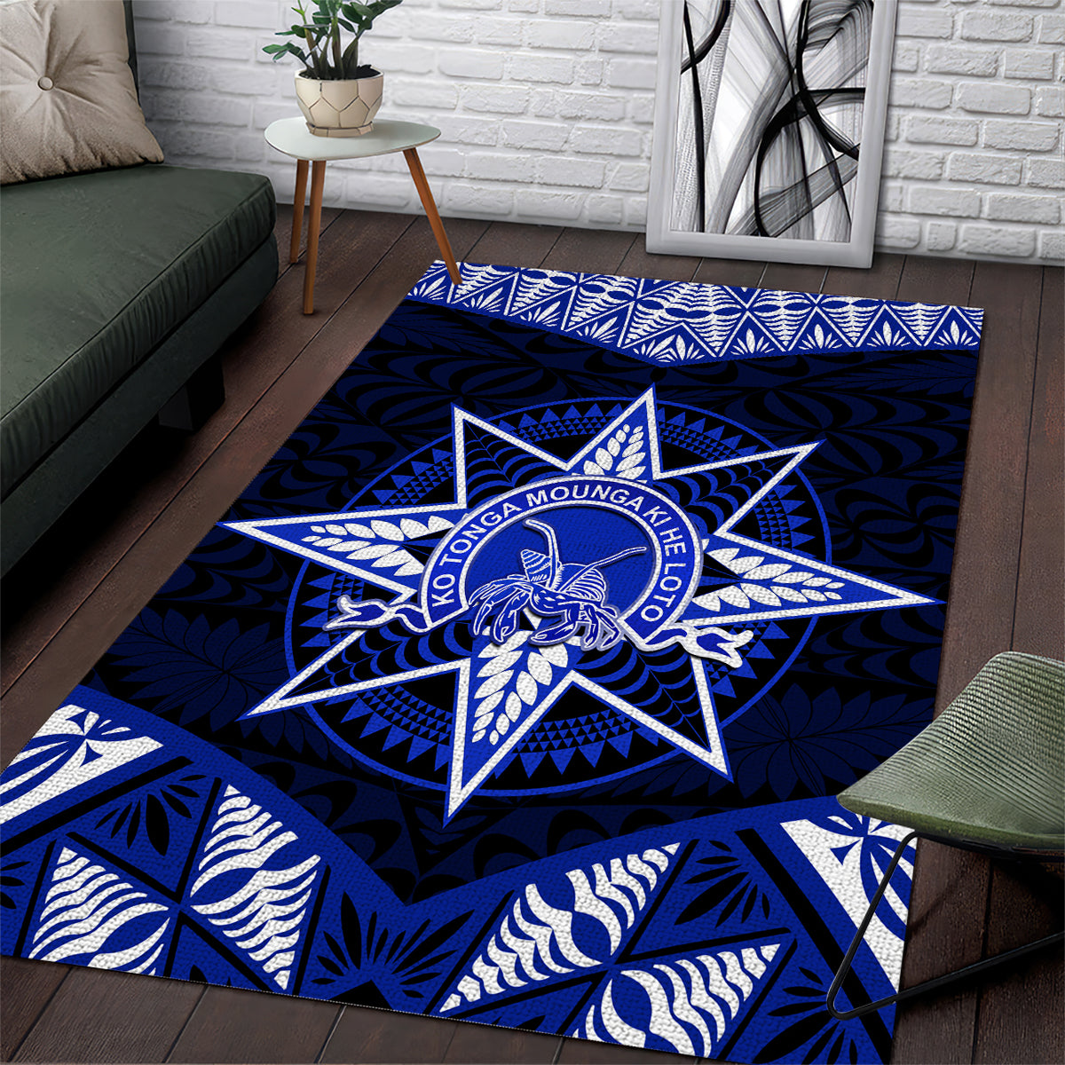 Tonga Tupou College And Queen Salote College Area Rug Tongan Ngatu Pattern LT14 Blue - Polynesian Pride