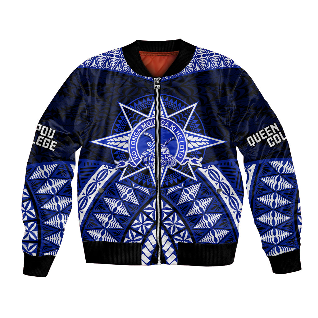 Tonga Tupou College And Queen Salote College Bomber Jacket Tongan Ngatu Pattern LT14 Unisex Blue - Polynesian Pride