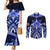 Tonga Tupou College And Queen Salote College Couples Matching Mermaid Dress and Long Sleeve Button Shirt Tongan Ngatu Pattern LT14 Blue - Polynesian Pride