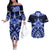 Tonga Tupou College And Queen Salote College Couples Matching Off The Shoulder Long Sleeve Dress and Hawaiian Shirt Tongan Ngatu Pattern LT14 Blue - Polynesian Pride