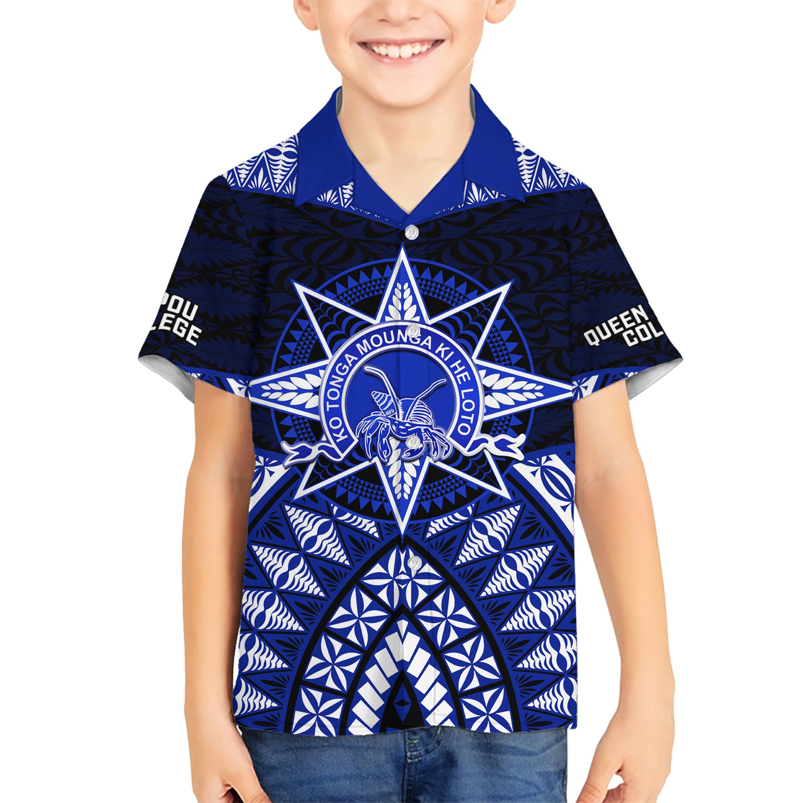 Tonga Tupou College And Queen Salote College Kid Hawaiian Shirt Tongan Ngatu Pattern LT14 Kid Blue - Polynesian Pride