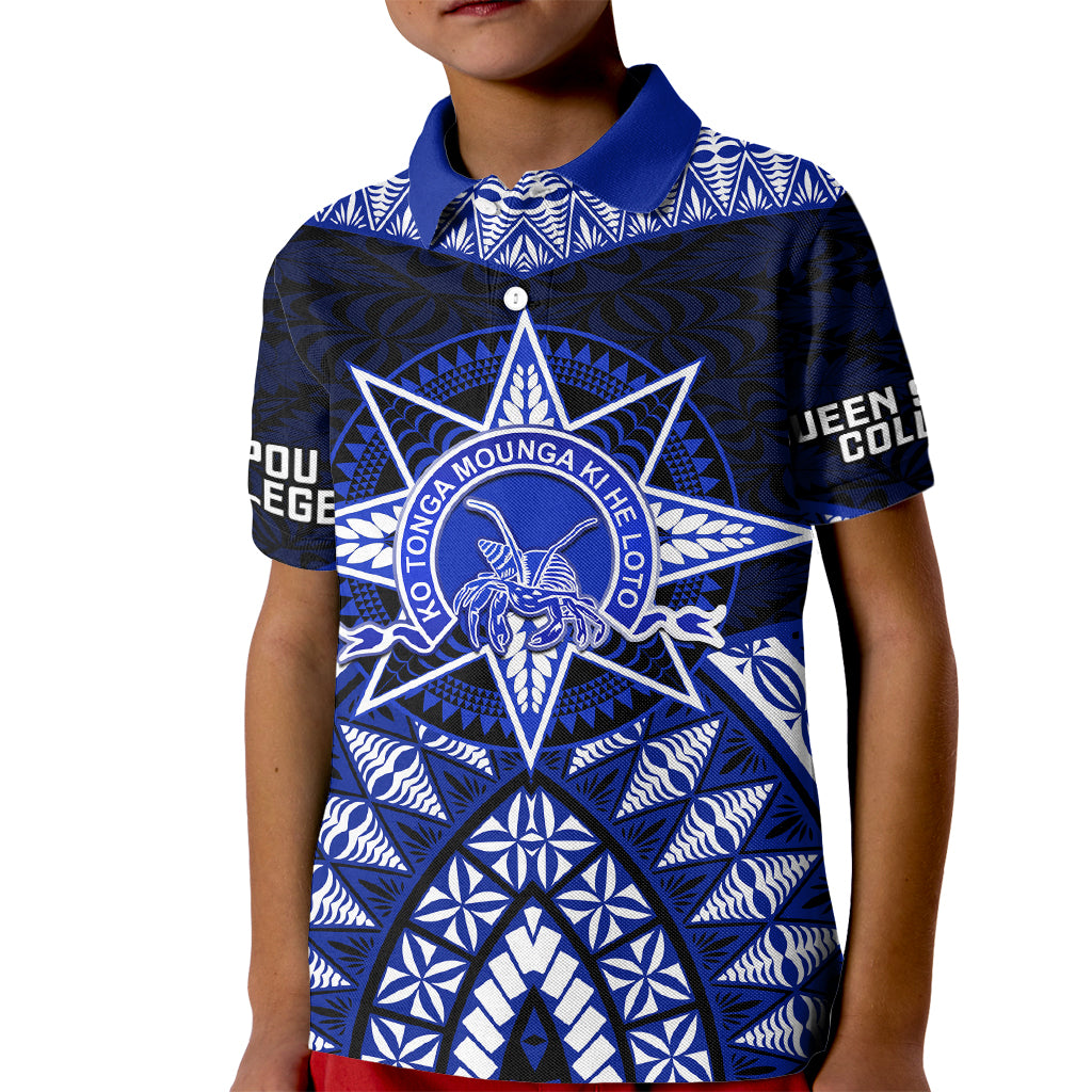 Tonga Tupou College And Queen Salote College Kid Polo Shirt Tongan Ngatu Pattern LT14 Kid Blue - Polynesian Pride