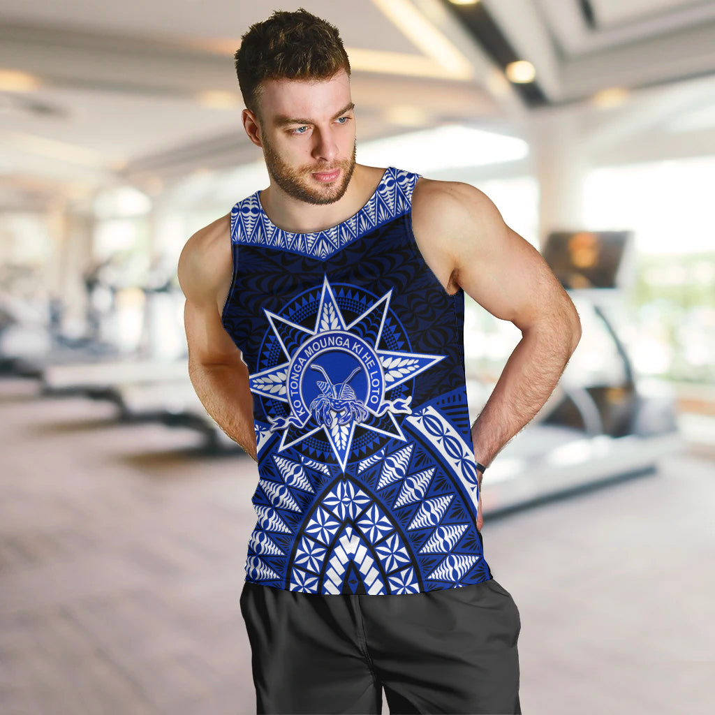 Tonga Tupou College And Queen Salote College Men Tank Top Tongan Ngatu Pattern LT14 Blue - Polynesian Pride