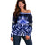 Tonga Tupou College And Queen Salote College Off Shoulder Sweater Tongan Ngatu Pattern LT14 Women Blue - Polynesian Pride