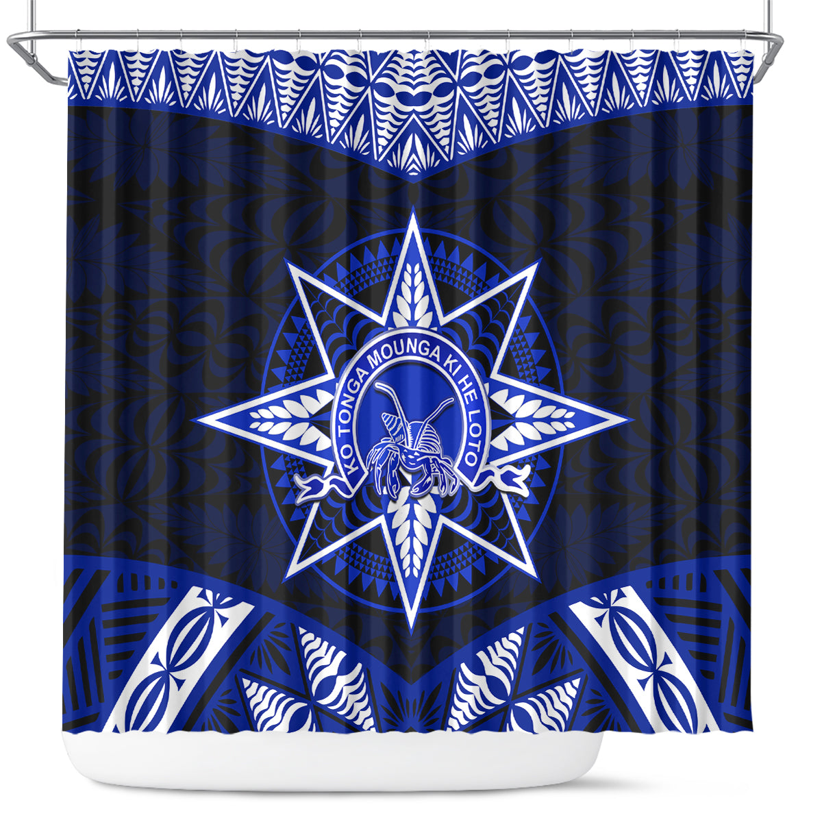 Tonga Tupou College And Queen Salote College Shower Curtain Tongan Ngatu Pattern LT14 Blue - Polynesian Pride