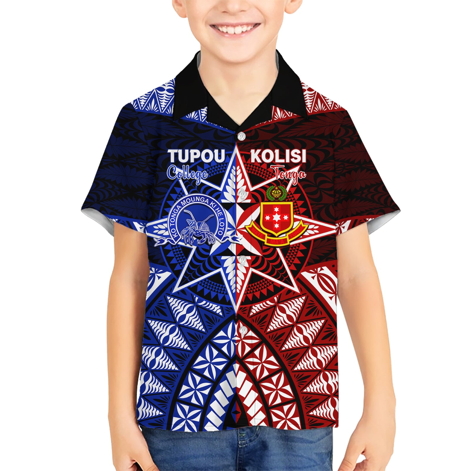 Personalised Tupou College And Kolisi Tonga Atele Kid Hawaiian Shirt Tongan Ngatu Pattern LT14 Kid Blue - Polynesian Pride