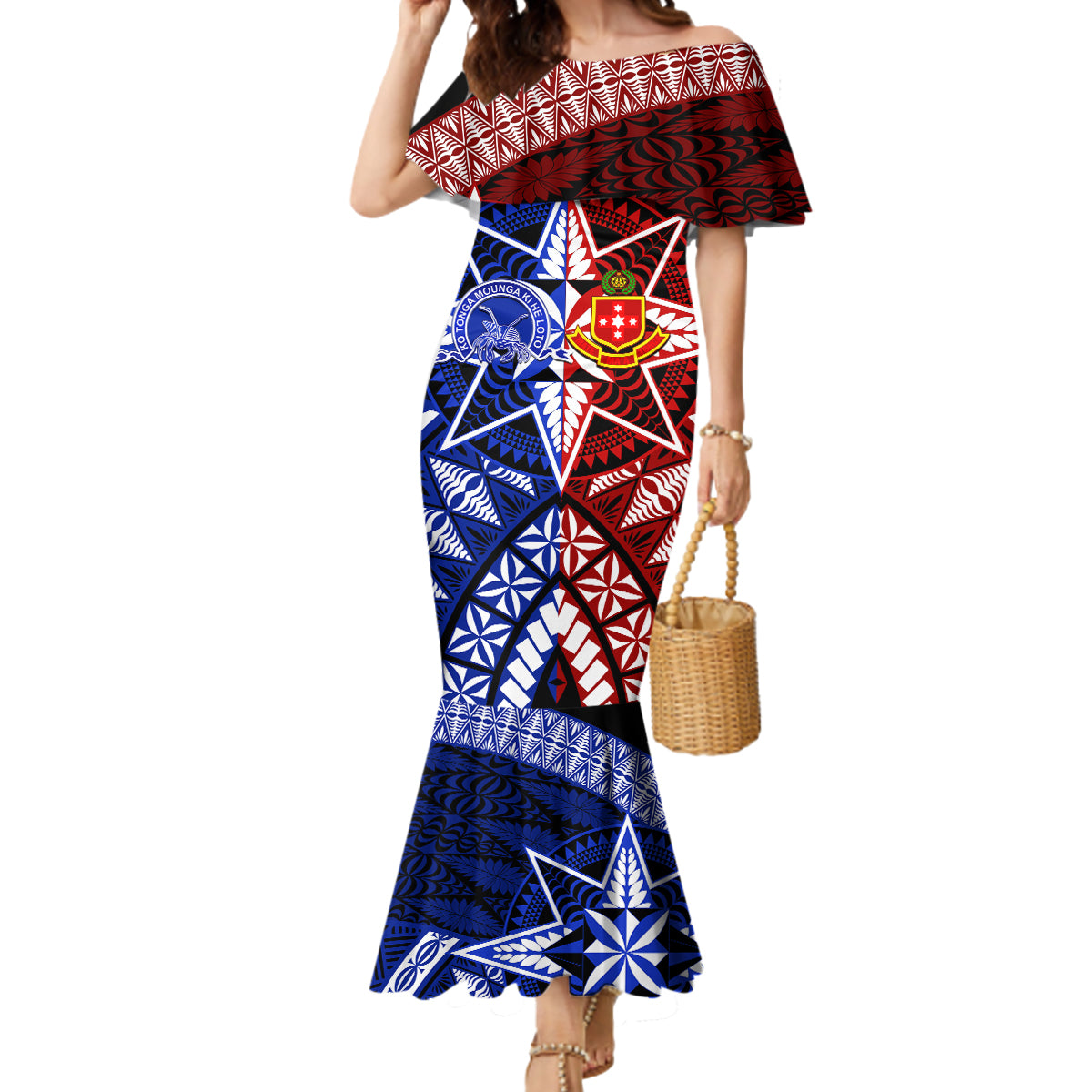 Personalised Tupou College And Kolisi Tonga Atele Mermaid Dress Tongan Ngatu Pattern LT14 Women Blue - Polynesian Pride