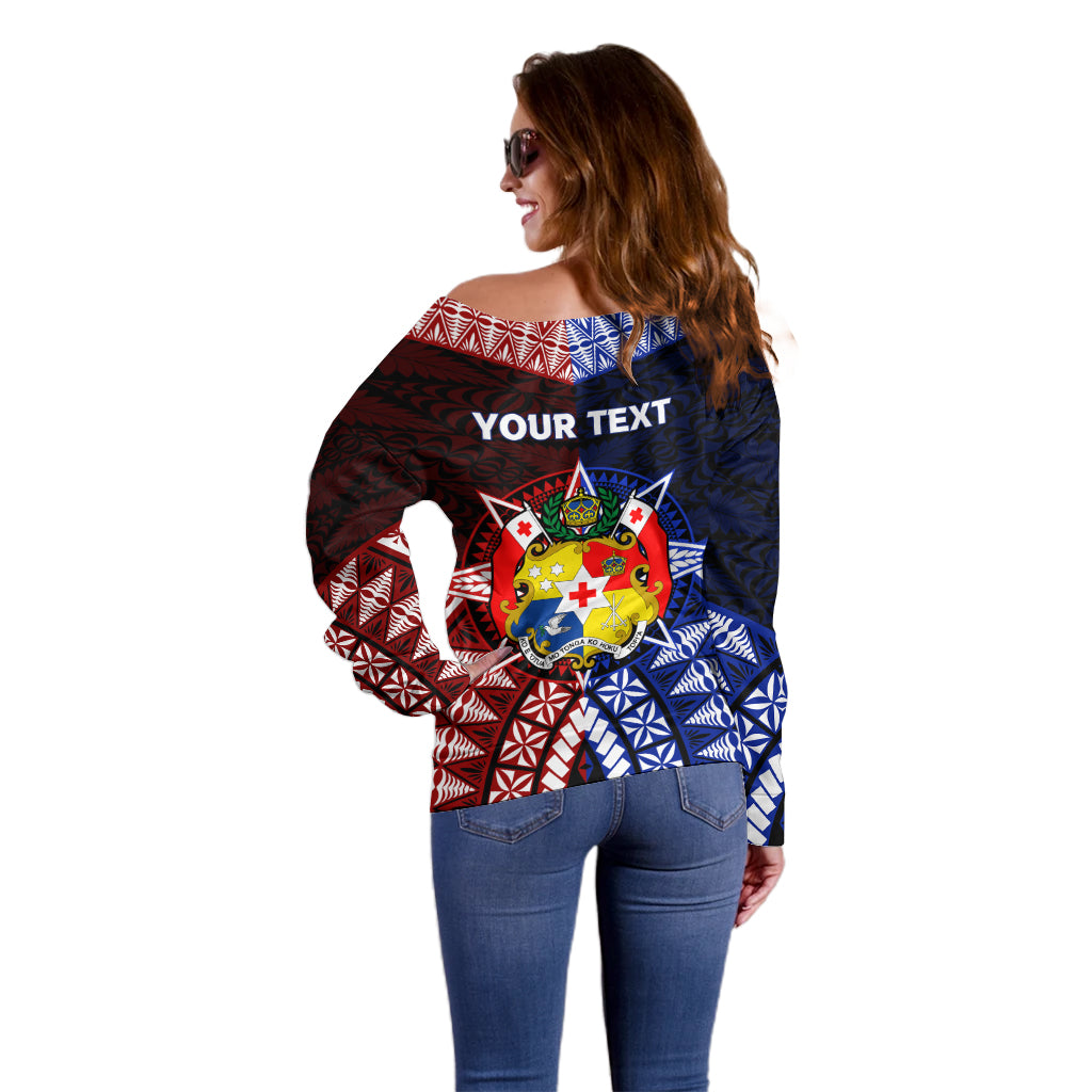 Personalised Tupou College And Kolisi Tonga Atele Off Shoulder Sweater Tongan Ngatu Pattern LT14 - Polynesian Pride
