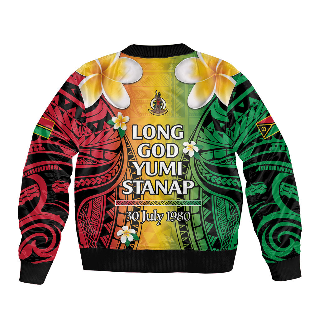 Vanuatu Independence Day Bomber Jacket Long God Yumi Stanap Happy 46th Anniversary LT14 - Polynesian Pride