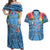 Fiji Day Couples Matching Off Shoulder Maxi Dress and Hawaiian Shirt Happy 54 Years Of Independence Tapa Pattern Blue