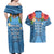 Fiji Day Couples Matching Off Shoulder Maxi Dress and Hawaiian Shirt Happy 54 Years Of Independence Tapa Pattern Blue