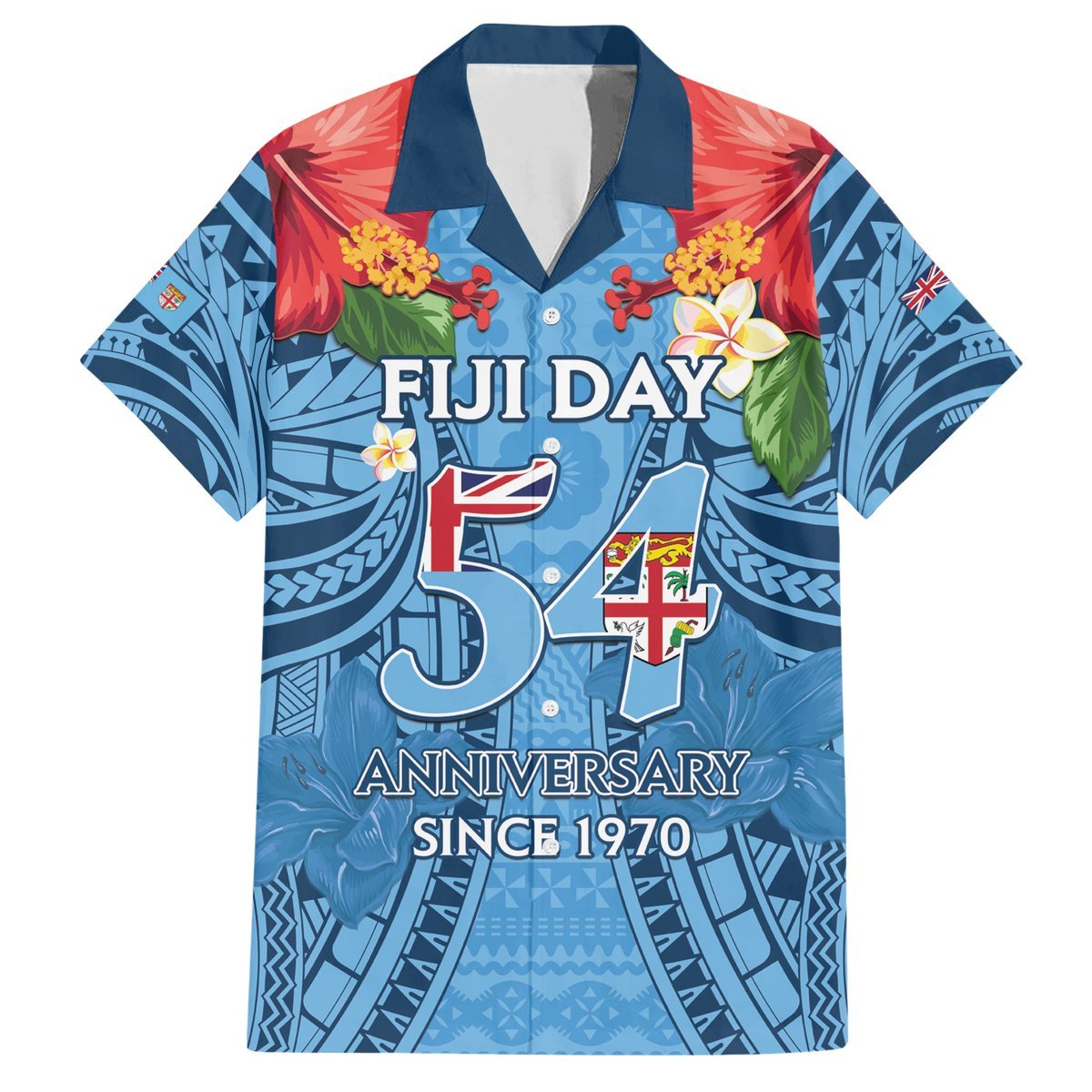 Fiji Day Hawaiian Shirt Happy 54 Years Of Independence Tapa Pattern Blue LT14 Blue - Polynesian Pride