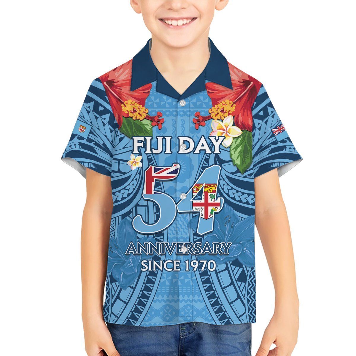 Fiji Day Hawaiian Shirt Happy 54 Years Of Independence Tapa Pattern Blue LT14 - Polynesian Pride