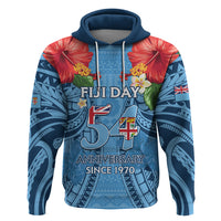 Fiji Day Hoodie Happy 54 Years Of Independence Tapa Pattern Blue LT14 Pullover Hoodie Blue - Polynesian Pride