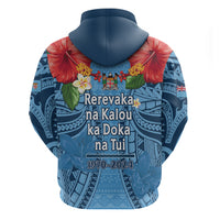 Fiji Day Hoodie Happy 54 Years Of Independence Tapa Pattern Blue LT14 - Polynesian Pride