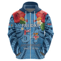 Fiji Day Hoodie Happy 54 Years Of Independence Tapa Pattern Blue LT14 - Polynesian Pride