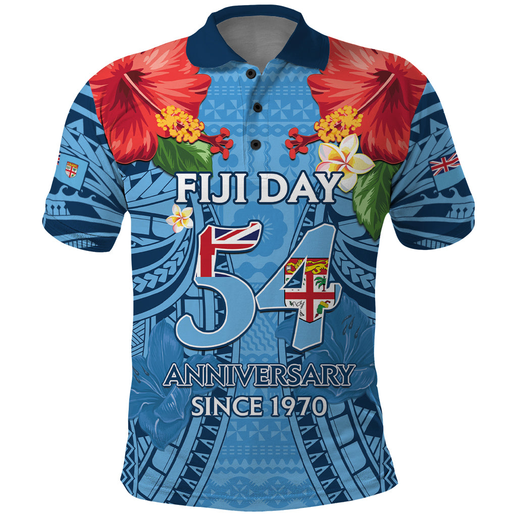 Fiji Day Polo Shirt Happy 54 Years Of Independence Tapa Pattern Blue