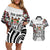 Fiji Day Couples Matching Off Shoulder Short Dress and Hawaiian Shirt Happy 54 Years Of Independence Tapa Pattern White