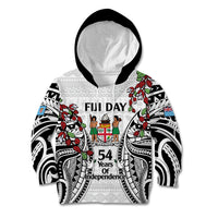 Fiji Day Kid Hoodie Happy 54 Years Of Independence Tapa Pattern White LT14 Hoodie White - Polynesian Pride