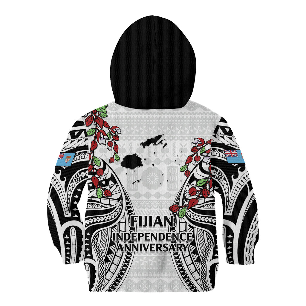 Fiji Day Kid Hoodie Happy 54 Years Of Independence Tapa Pattern White LT14 - Polynesian Pride
