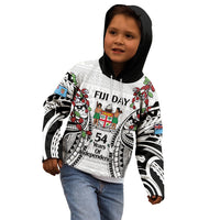Fiji Day Kid Hoodie Happy 54 Years Of Independence Tapa Pattern White LT14 - Polynesian Pride