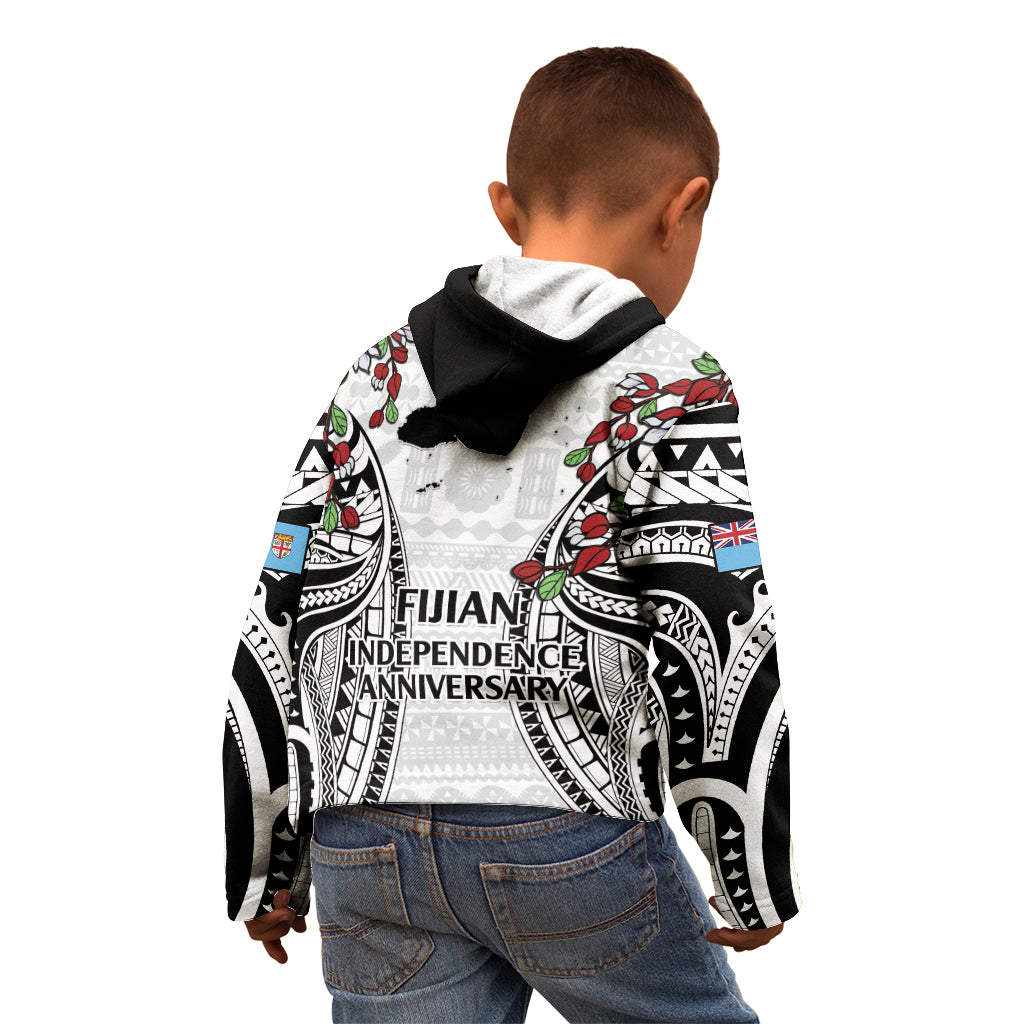 Fiji Day Kid Hoodie Happy 54 Years Of Independence Tapa Pattern White LT14 - Polynesian Pride