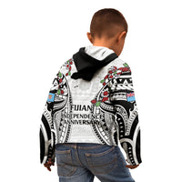 Fiji Day Kid Hoodie Happy 54 Years Of Independence Tapa Pattern White LT14 - Polynesian Pride