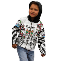 Fiji Day Kid Hoodie Happy 54 Years Of Independence Tapa Pattern White LT14 - Polynesian Pride