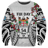 Fiji Day Sweatshirt Happy 54 Years Of Independence Tapa Pattern White LT14 Unisex White - Polynesian Pride
