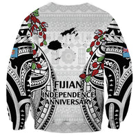Fiji Day Sweatshirt Happy 54 Years Of Independence Tapa Pattern White LT14 - Polynesian Pride