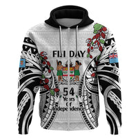 Fiji Day Zip Hoodie Happy 54 Years Of Independence Tapa Pattern White LT14 Zip Hoodie White - Polynesian Pride