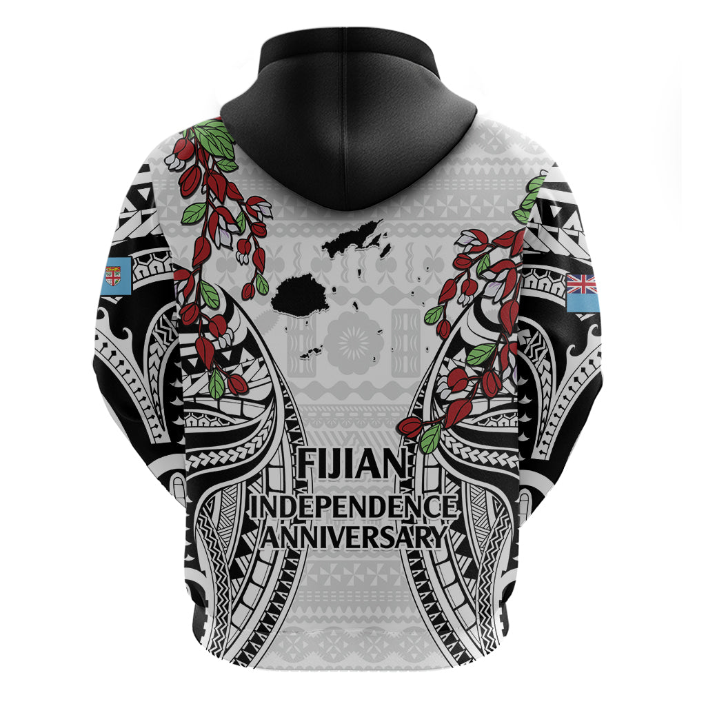 Fiji Day Zip Hoodie Happy 54 Years Of Independence Tapa Pattern White LT14 - Polynesian Pride