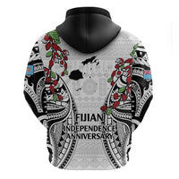 Fiji Day Zip Hoodie Happy 54 Years Of Independence Tapa Pattern White LT14 - Polynesian Pride