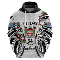 Fiji Day Zip Hoodie Happy 54 Years Of Independence Tapa Pattern White LT14 - Polynesian Pride