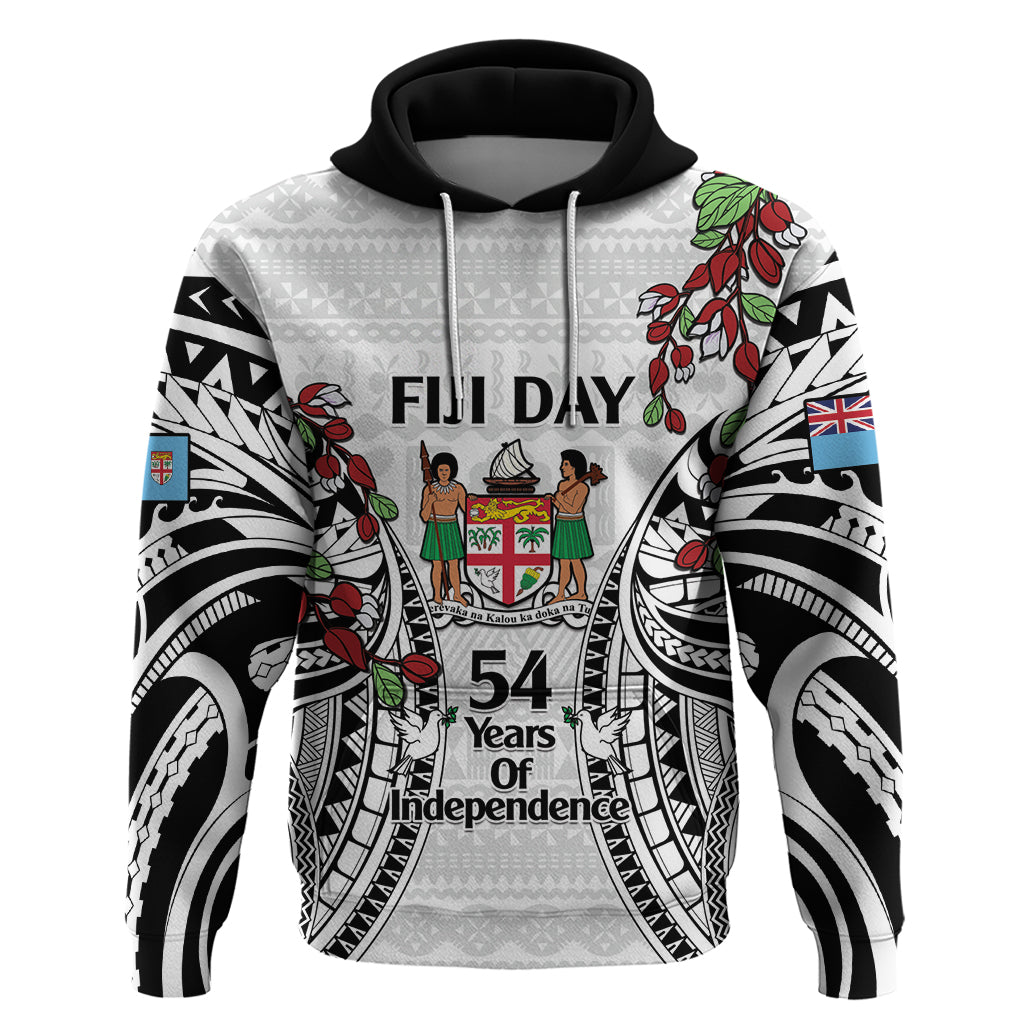 Fiji Day Zip Hoodie Happy 54 Years Of Independence Tapa Pattern White LT14 Pullover Hoodie White - Polynesian Pride