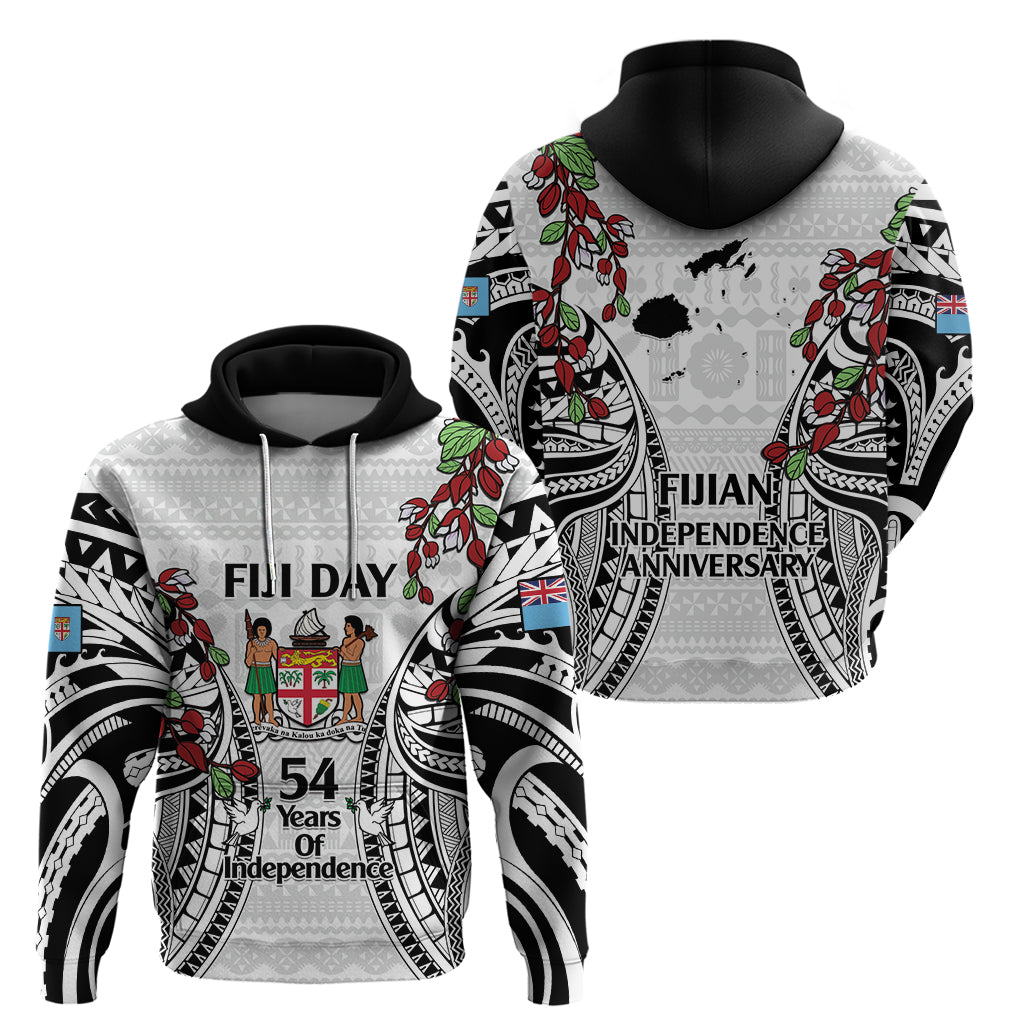 Fiji Day Zip Hoodie Happy 54 Years Of Independence Tapa Pattern White LT14 - Polynesian Pride