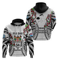 Fiji Day Zip Hoodie Happy 54 Years Of Independence Tapa Pattern White LT14 - Polynesian Pride