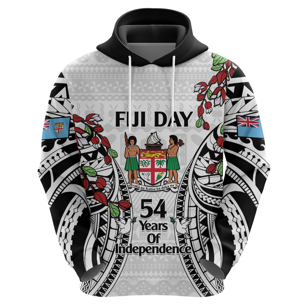 Fiji Day Zip Hoodie Happy 54 Years Of Independence Tapa Pattern White LT14 - Polynesian Pride