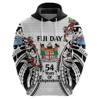 Fiji Day Zip Hoodie Happy 54 Years Of Independence Tapa Pattern White LT14 - Polynesian Pride