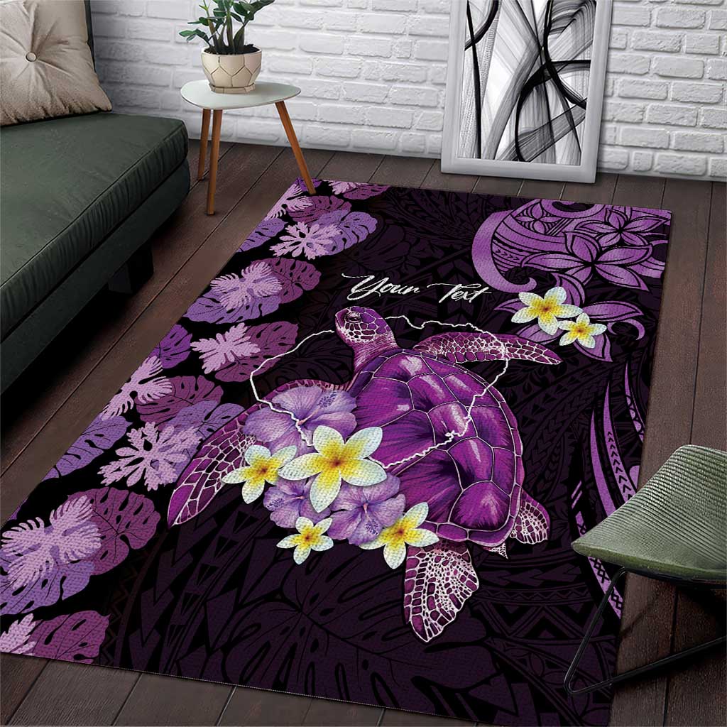 Personalised Aloha Hawaii Kauai Island Area Rug Garden Isle Map Sea Turtle Plumeria LT14 Purple - Polynesian Pride
