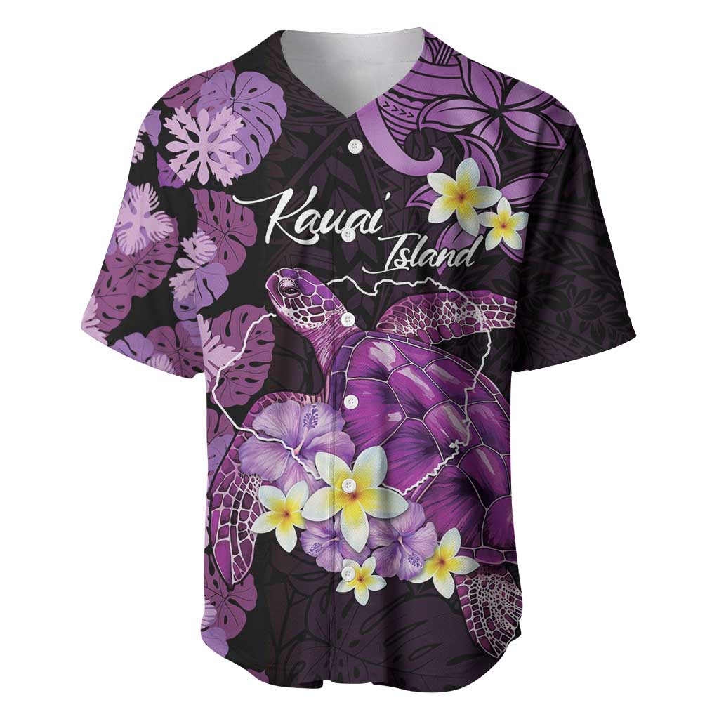 Personalised Aloha Hawaii Kauai Island Baseball Jersey Garden Isle Map Sea Turtle Plumeria LT14 Purple - Polynesian Pride