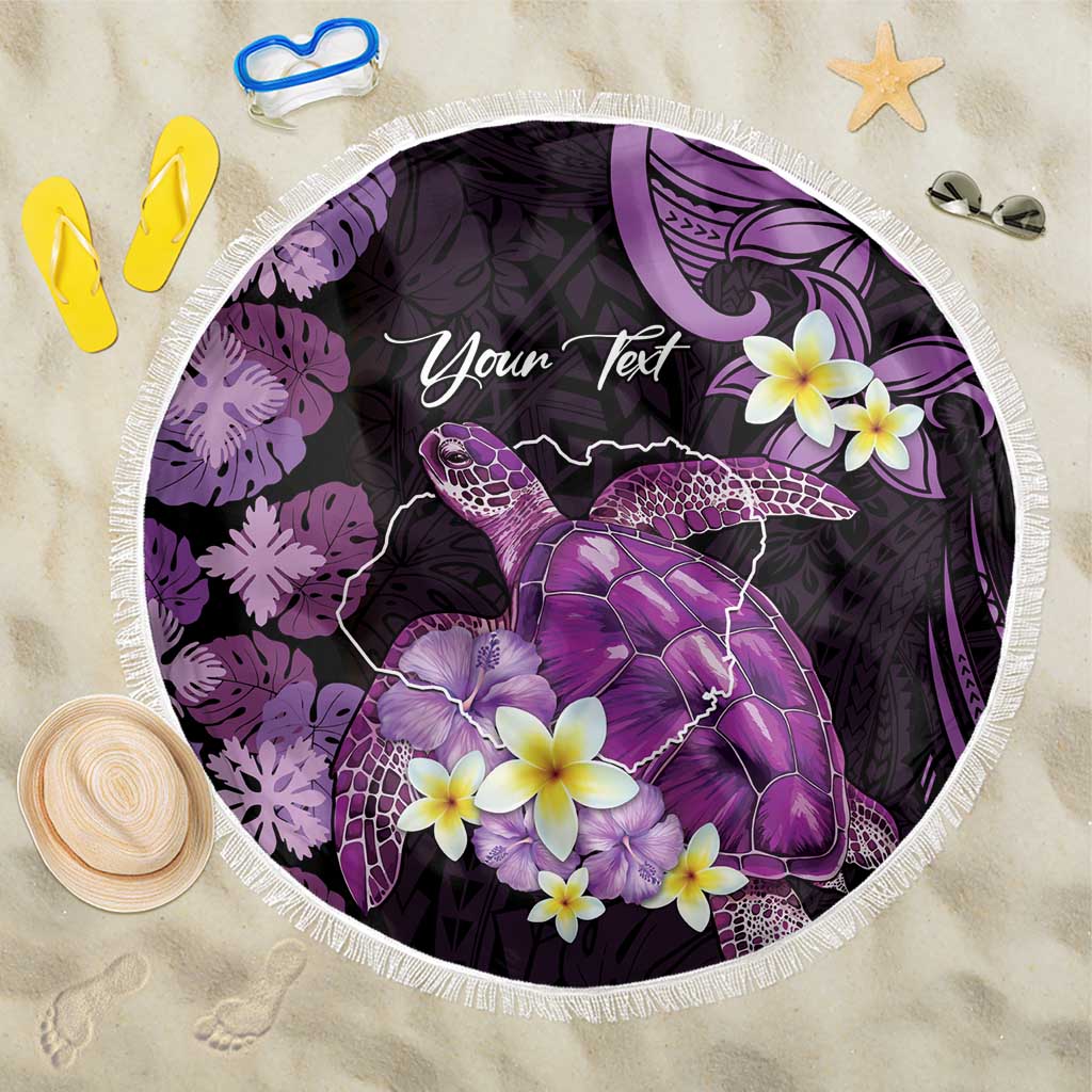 Personalised Aloha Hawaii Kauai Island Beach Blanket Garden Isle Map Sea Turtle Plumeria LT14 One Size 150cm Purple - Polynesian Pride