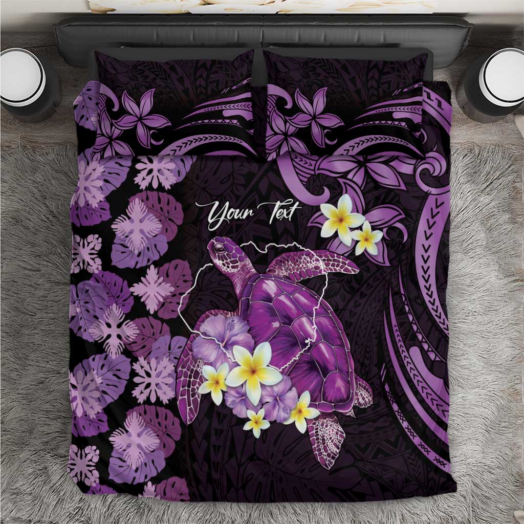 Personalised Aloha Hawaii Kauai Island Bedding Set Garden Isle Map Sea Turtle Plumeria LT14 Purple - Polynesian Pride
