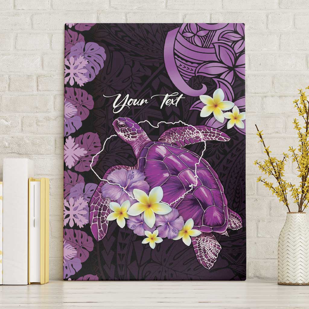 Personalised Aloha Hawaii Kauai Island Canvas Wall Art Garden Isle Map Sea Turtle Plumeria LT14 Without Frame Purple - Polynesian Pride