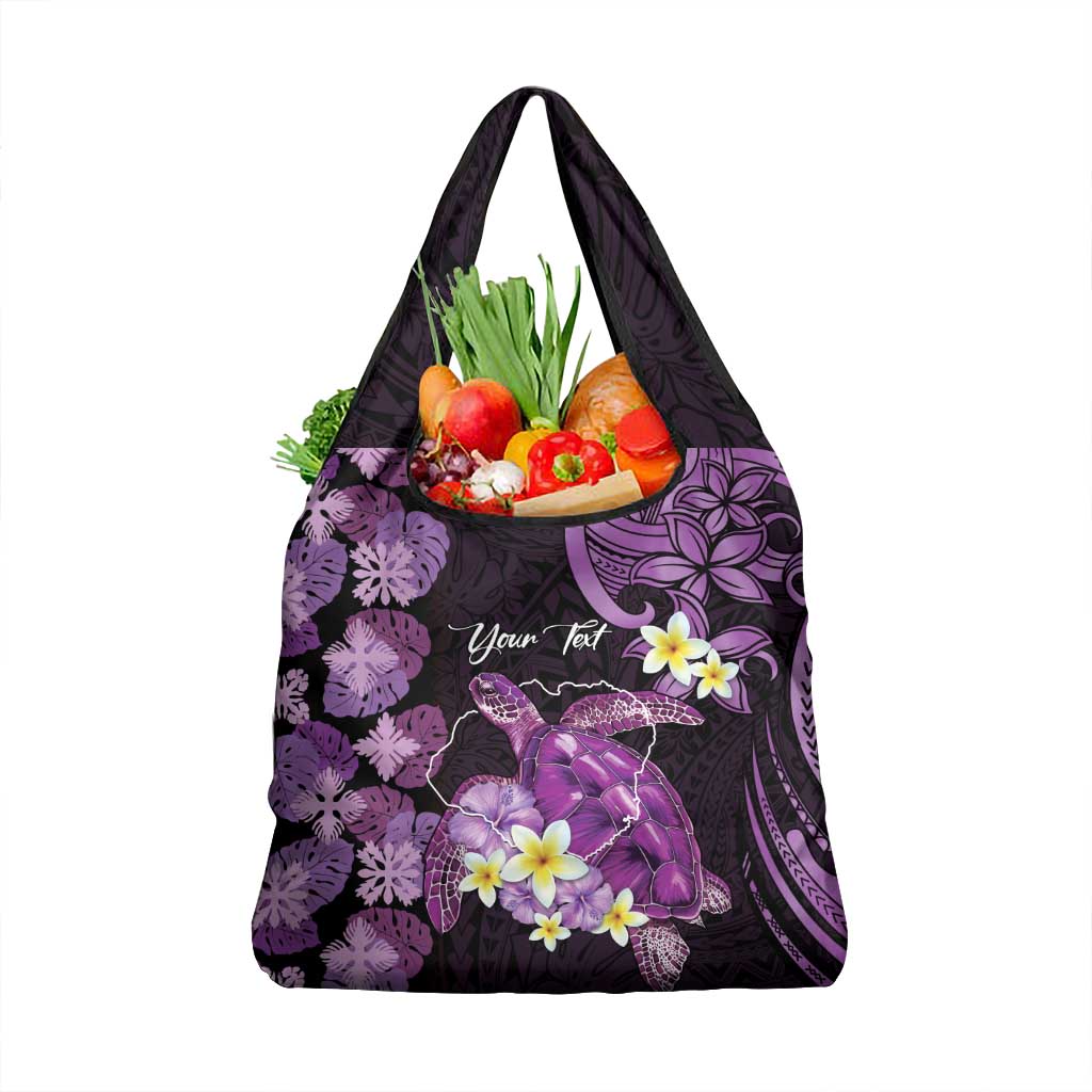 Personalised Aloha Hawaii Kauai Island Grocery Bag Garden Isle Map Sea Turtle Plumeria LT14 1-pack One Size Purple - Polynesian Pride
