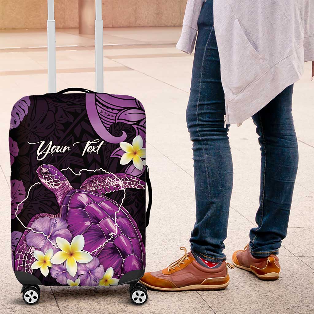 Personalised Aloha Hawaii Kauai Island Luggage Cover Garden Isle Map Sea Turtle Plumeria LT14 Purple - Polynesian Pride